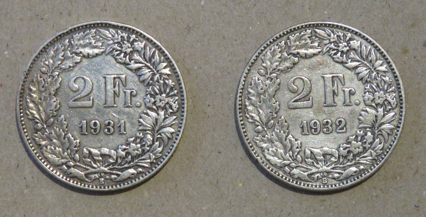 Toutes les monnaies: 2 x Fr. 2.-  1931 und 1932  Silber – D'occasion à Kreuzlingen par Koi4