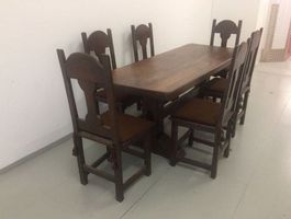 Holztisch massiv solide schwer mit 6 Stühlen - antik robust