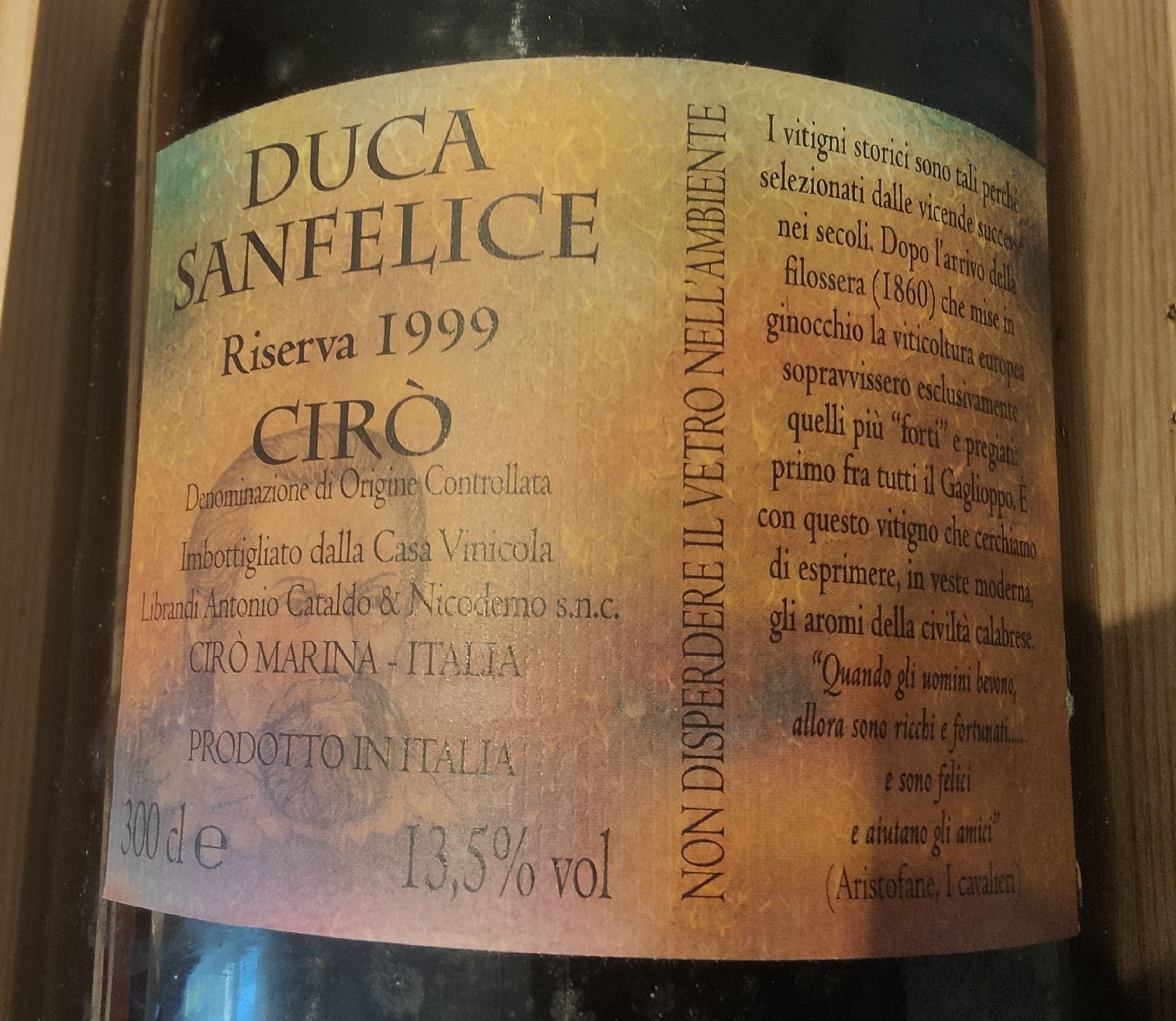 Wein: Duca Sanfelice Librandi Reserva 1999 – Neu und originalverpackt aus chur von Hmars 1
