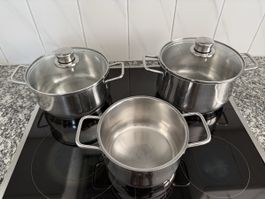 3 Kochtöpfe WMF Cromargan mit 2 Edelstahldeckeln