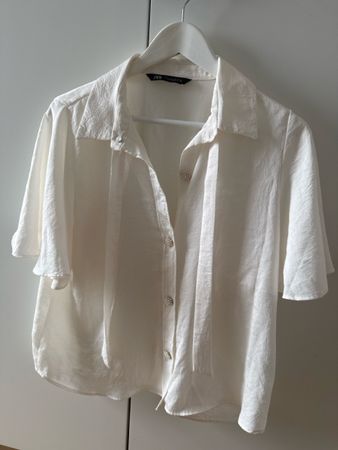 Zara white summer blouse with pearl detail, size L