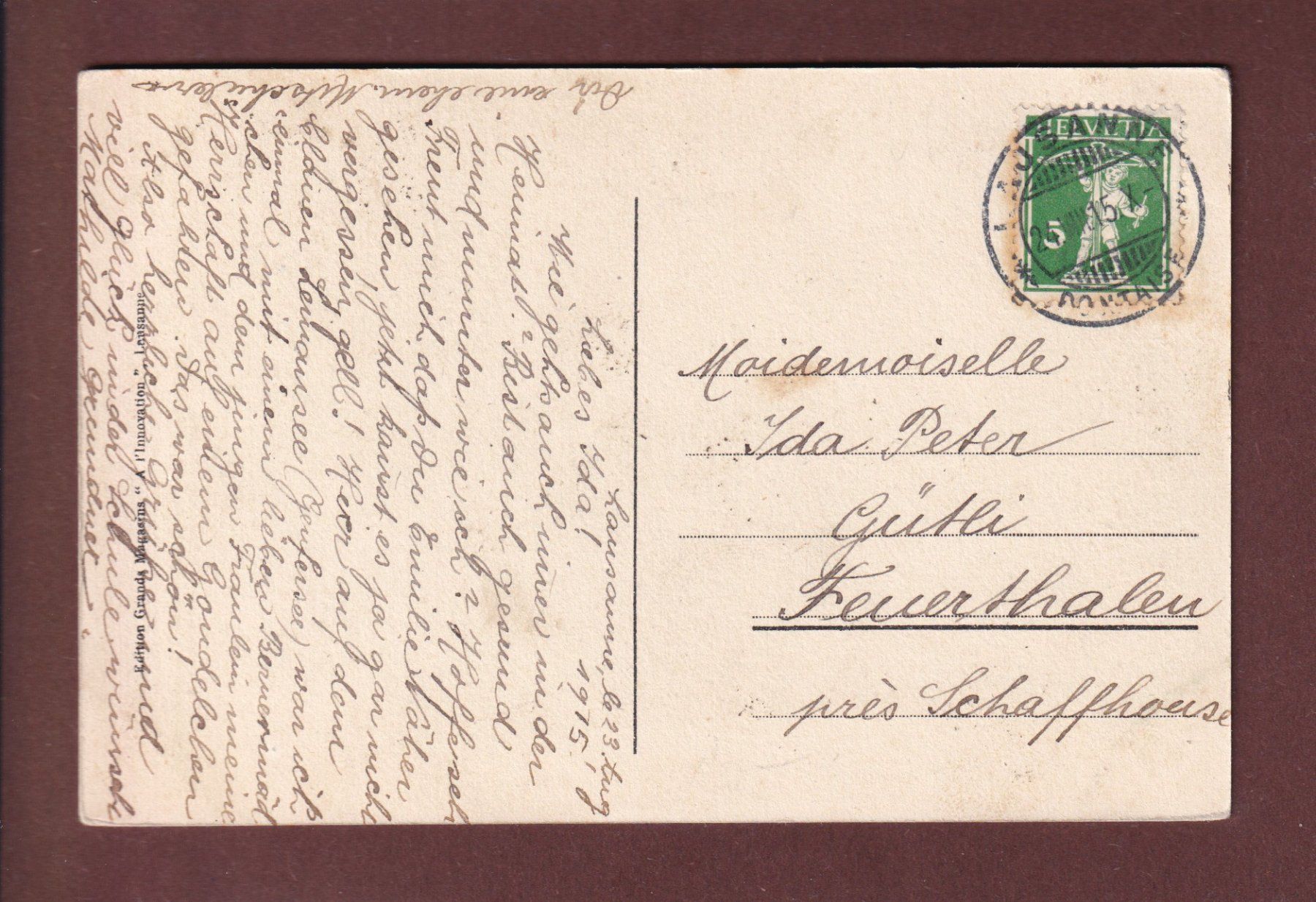 Cartoline postali: LAUSANNE - Ouchy - Beau-Rivage - 1915 – Usato da Pully venduto da nicecards 1