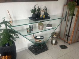 Glas Konsole Tisch Marmor Unterbau 2 Ablagen