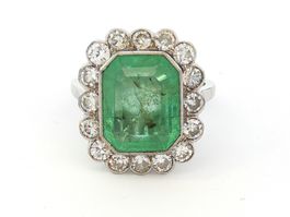 Mid-Century Ring Weissgold 14K  5.35ct Smaragd & Diamanten