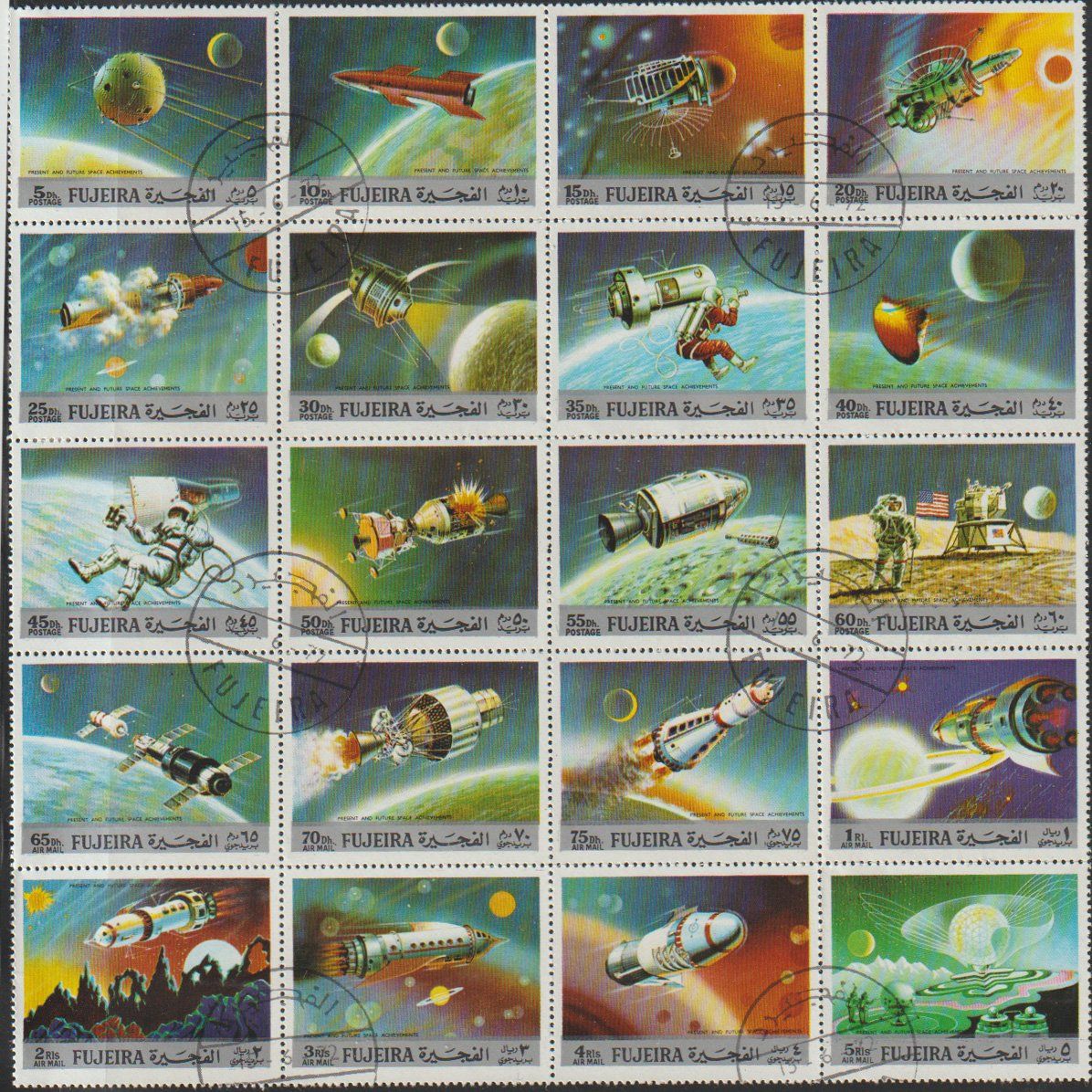 Tutti i francobolli: Bloc timbres espace  FUJEIRA – Usato da Crans-Montana venduto da kira56