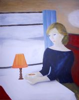 Bild "Woman on Train" 80 x 100 Acryl auf Leinwand, signiert.