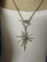 Unique Starburst Pendant Necklace with Turquoise Accent