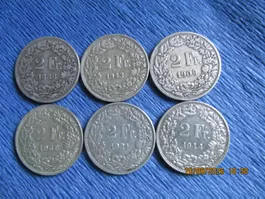 6 x 2 francs argent