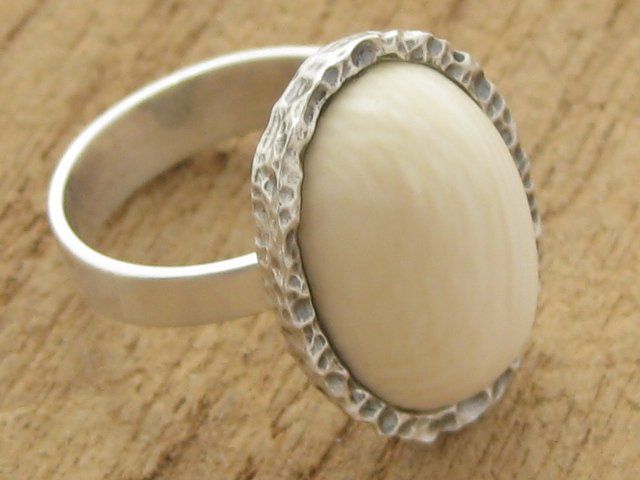 Anelli: Vintage Ring Silber 925 + MP Bernstein weiss / Gr. 54 – Usato da Ermatingen venduto da Decovin