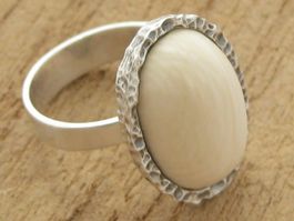 Vintage Ring Silber 925 + MP Bernstein weiss / Gr. 54