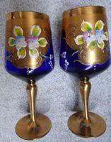 2 BÖHMISCH TSCHECHISCH WEIN-GLÄSER;-GOLD,- HAND GEMACHT