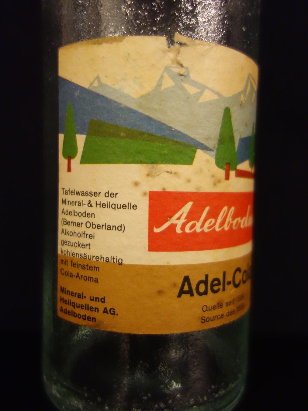 Verres, cruches & bouteilles: alte Flasche ADELBODNER ADEL - COLA 1961 – D'occasion à Kerzers par Flaschenposten 2