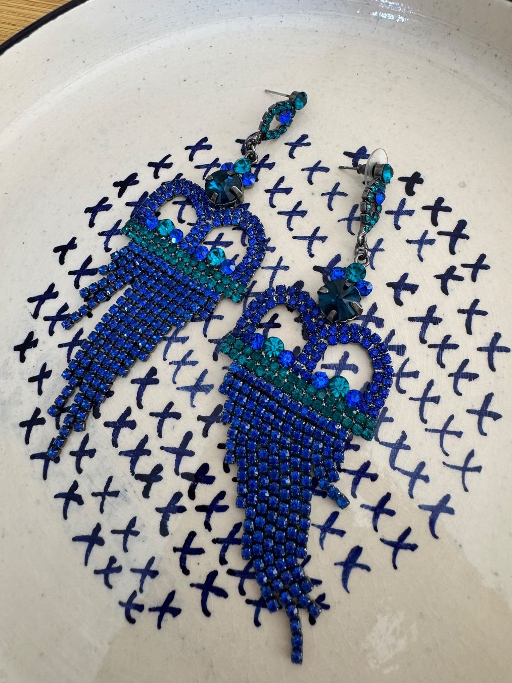 Boucles d'oreille: Stunning statement earrings - green & blue rhinetones – D'occasion à Zürich par kri_zhv2