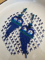 Stunning statement earrings - green & blue rhinetones