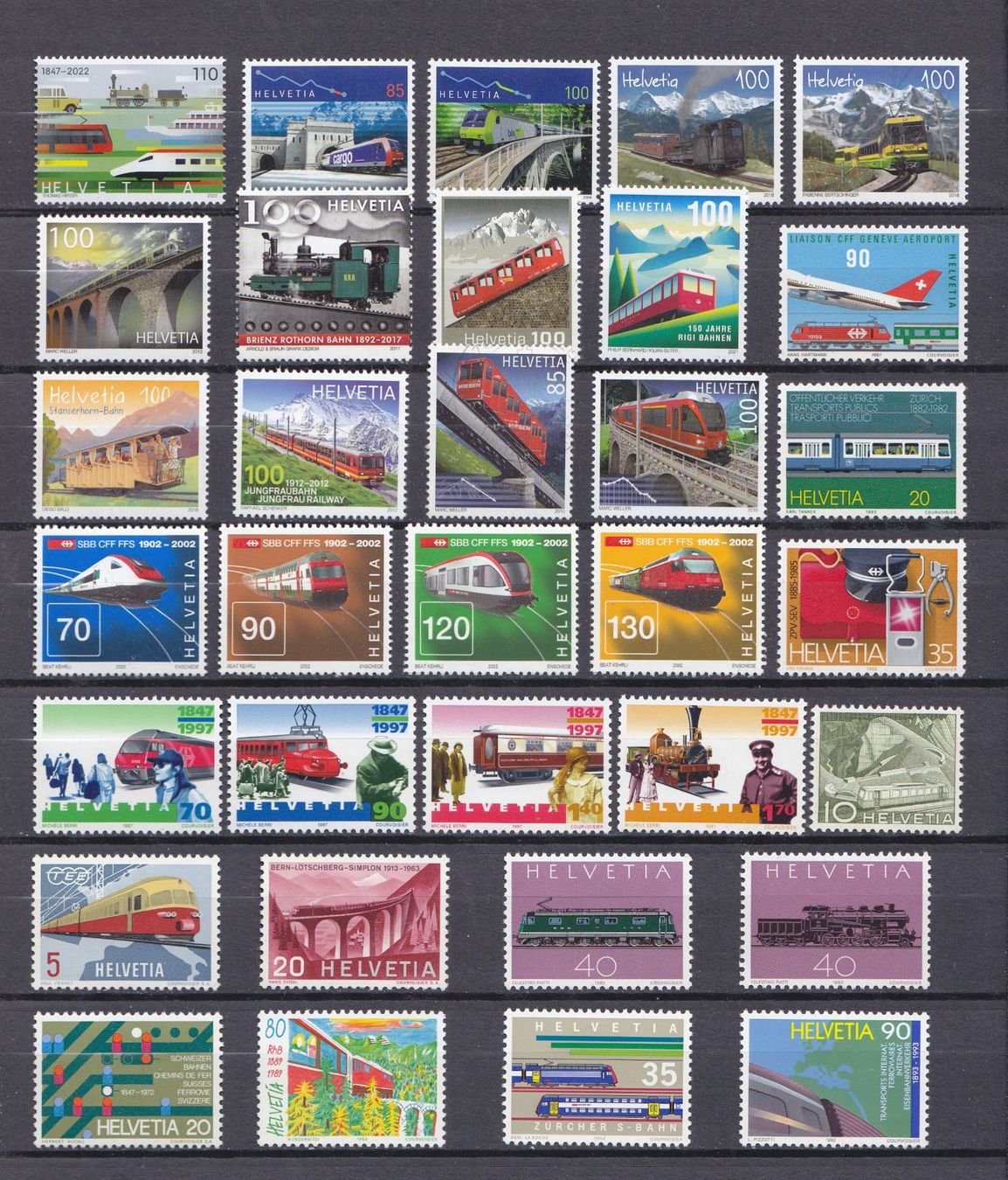Tutti i francobolli: 1949-2022  Eisenbahn Sätze oder Einzelausgaben ** Postfrisch – Nuovo (secondo la descrizione) da Adliswil venduto da Aenti
