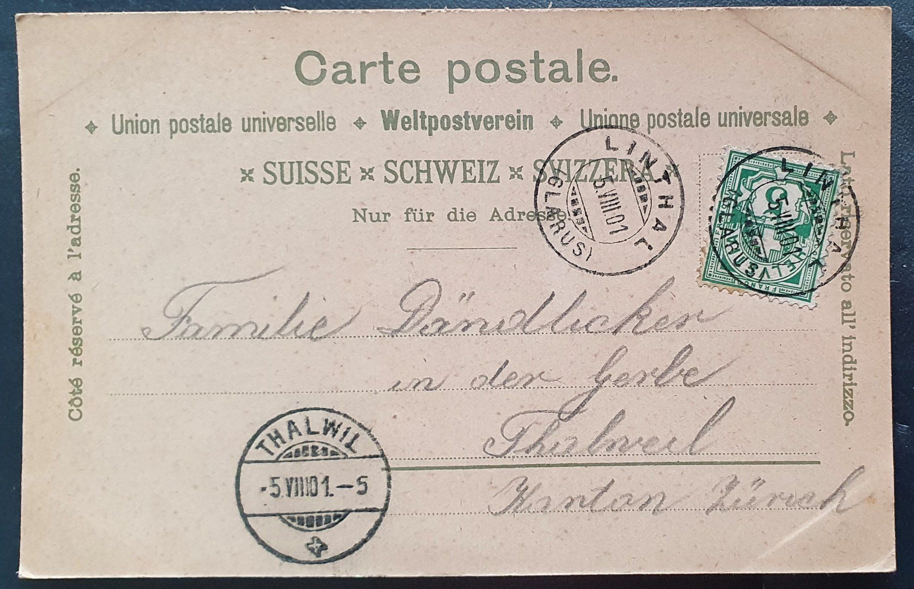 Cartoline postali: Gruss aus Linthal 1901 - TOP – Usato da Kreuzlingen venduto da Rschweiz1 1
