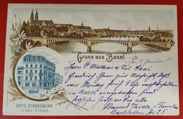 Gruss aus Basel 1899 - Hotel Strassburg