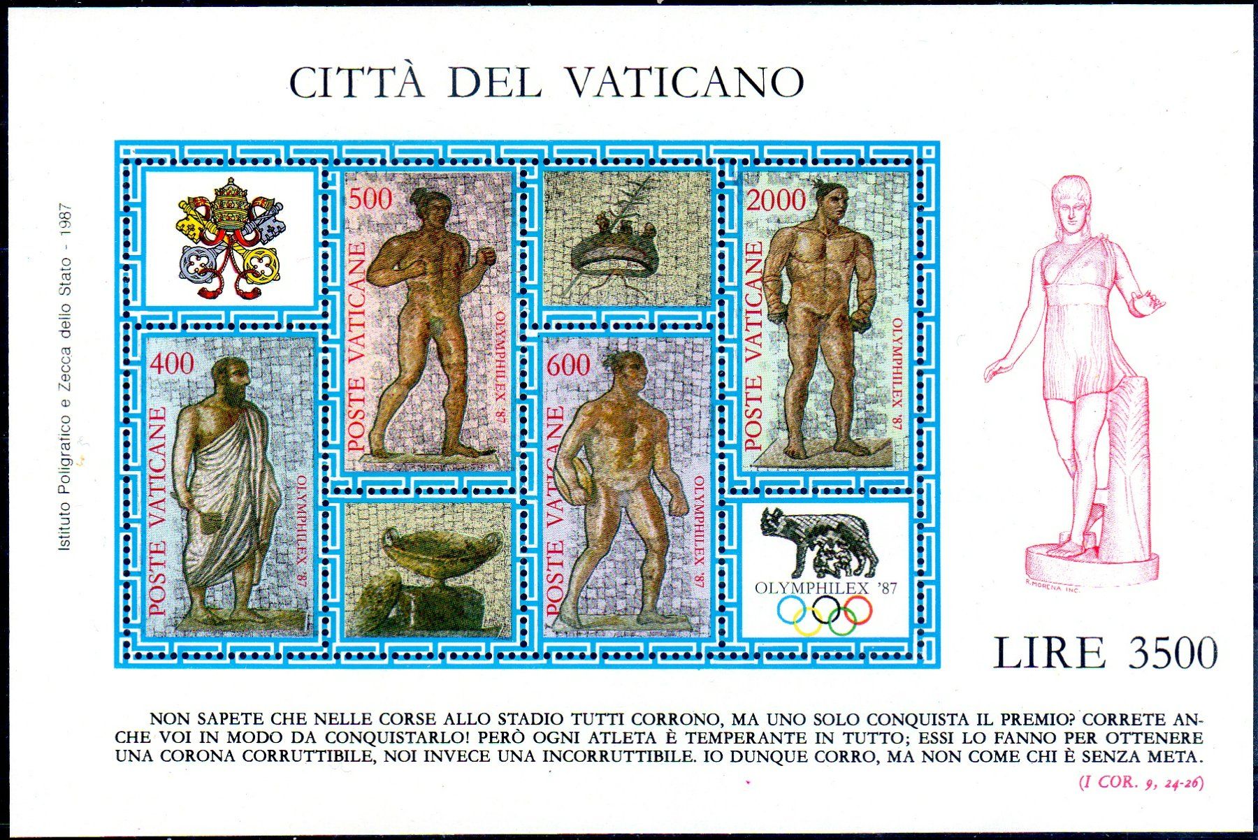 Alle Briefmarken: ** POSTFRISCH ** VATIKAN OLYMPHILEX'87 - VA123 – Neu (gemäss Beschreibung) aus Losone von EM2019