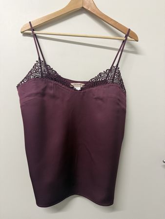 Twinset Bordeaux Satin-Top mit Spitze – Größe XL