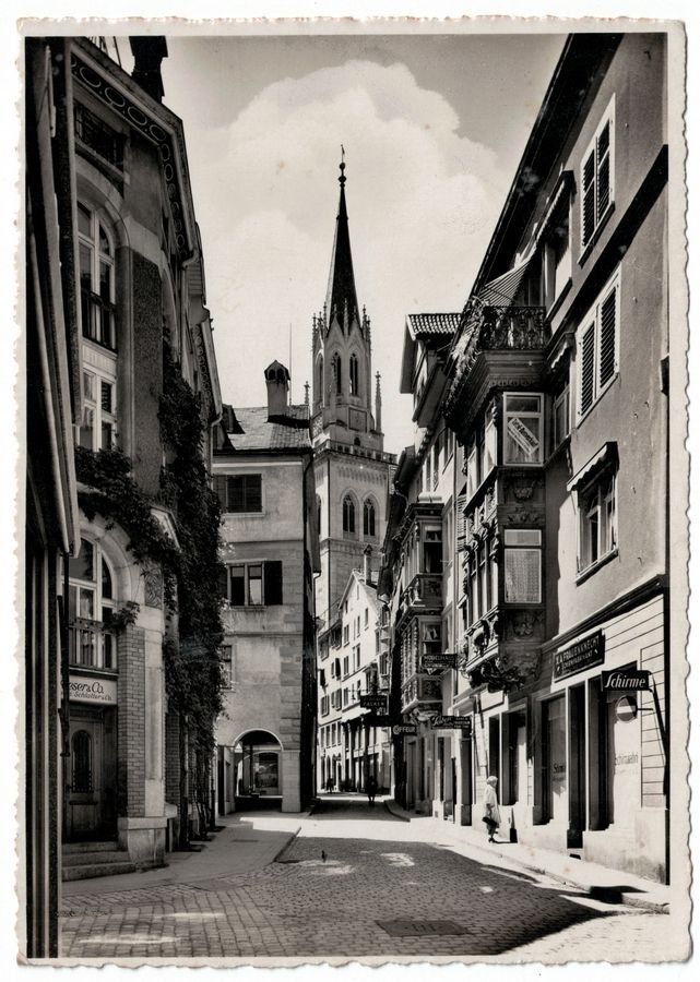 Ansichtskarten: St. Gallen, Kugelgasse, div. Geschäfte, um 1950 – Gebraucht aus Frauenfeld von POML