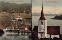 Ligerz am Bielersee, Kirche, St. Petersinsel, gelaufen 1908