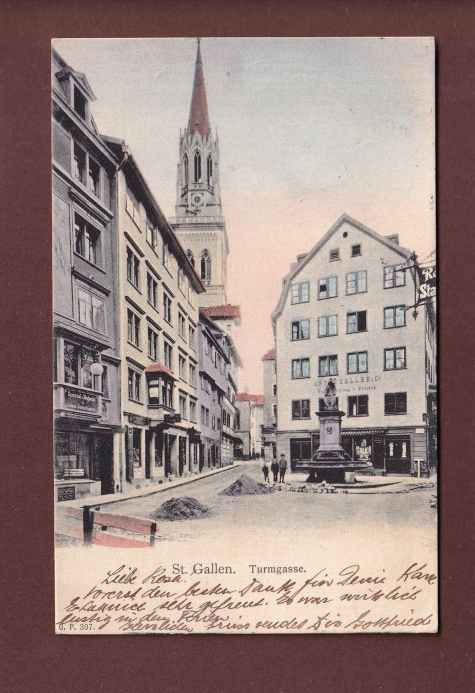 Cartoline postali: ST. GALLEN - Turmgasse - 1907 – Usato da Pully venduto da nicecards