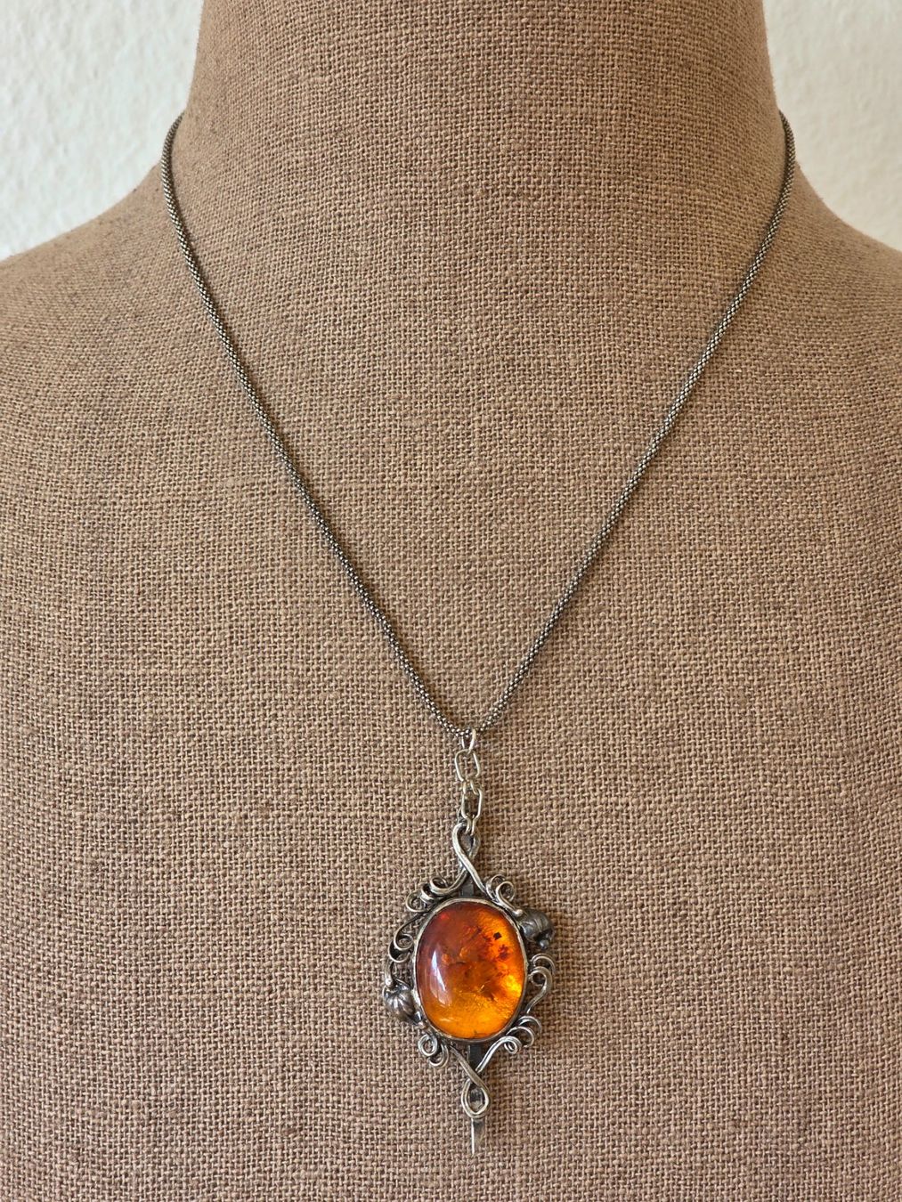 Catenine: Vintage Silber Kette mit Bernstein Anhänger – Usato da Zürich venduto da tsu_76bc 5