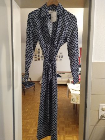 GANT vestito blu scuro / motivo bianco panna in seta - NUOVO
