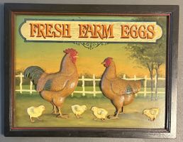 Vintage Holzbild „Fresh Farm Eggs“ von Country Corner 