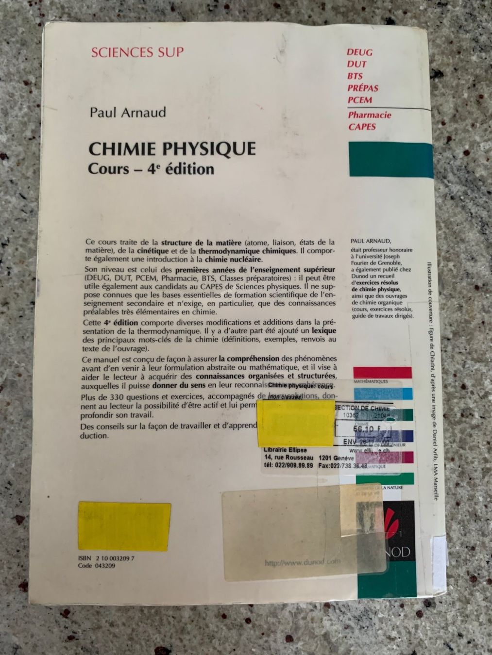 Bücher: Chimie physique Arnaud 4e édition Dunod cours PCEM DEUG – Defekt aus Genève von sunsustains 1