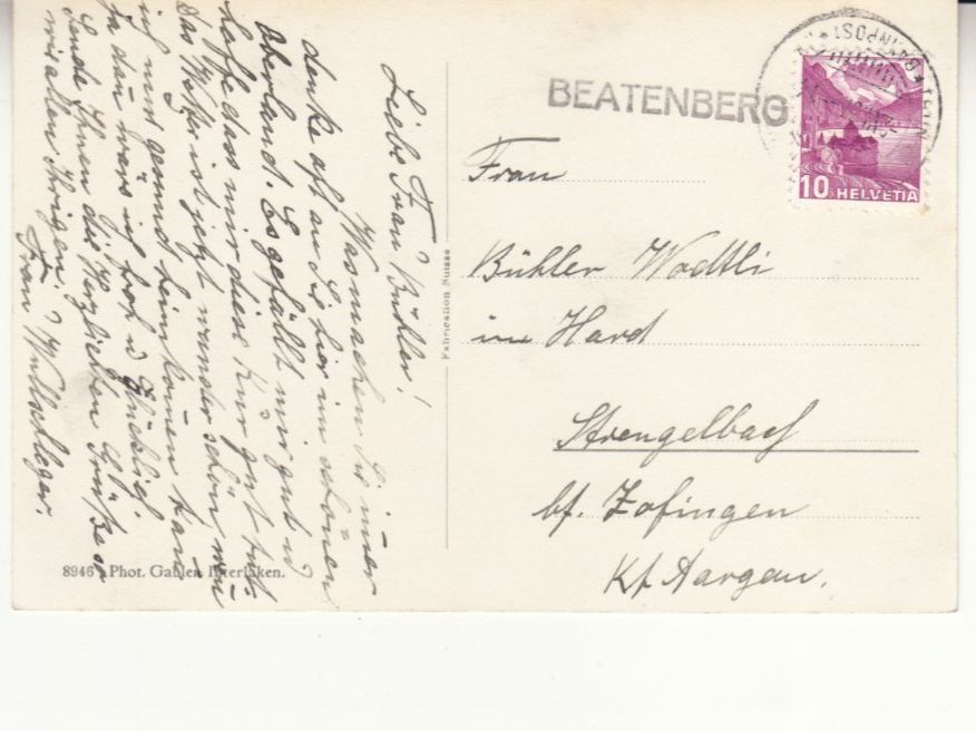 Ansichtskarten: Beatenberg 1937 mit Stabstempel Beatenberg – Gebraucht aus Bürglen TG von StampGraf 1