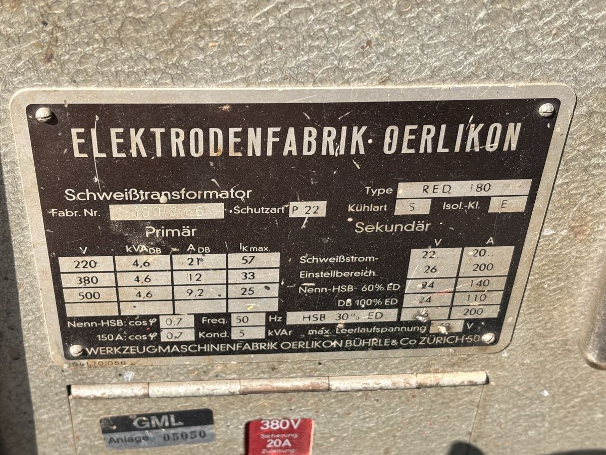 Oerlikon Saldatori: Alte Schweissanlage – Difettoso da Schwarzenberg LU venduto da benzeler 3