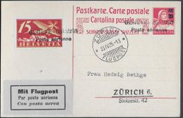 1925 Postkarte neue Wertstufe + F3 Flug Genève-Zürich ab 1.-