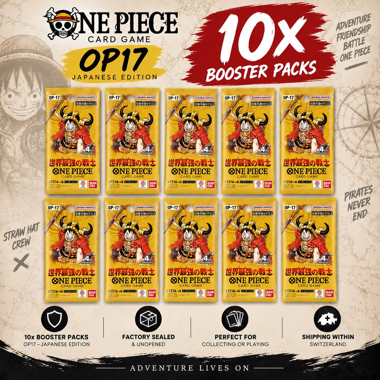 Bandai Carte collezionabili: OP17 10x One Piece OP17-JP Sealed – Nuovo e nell'imballaggio originale da Frauenfeld venduto da _gima_
