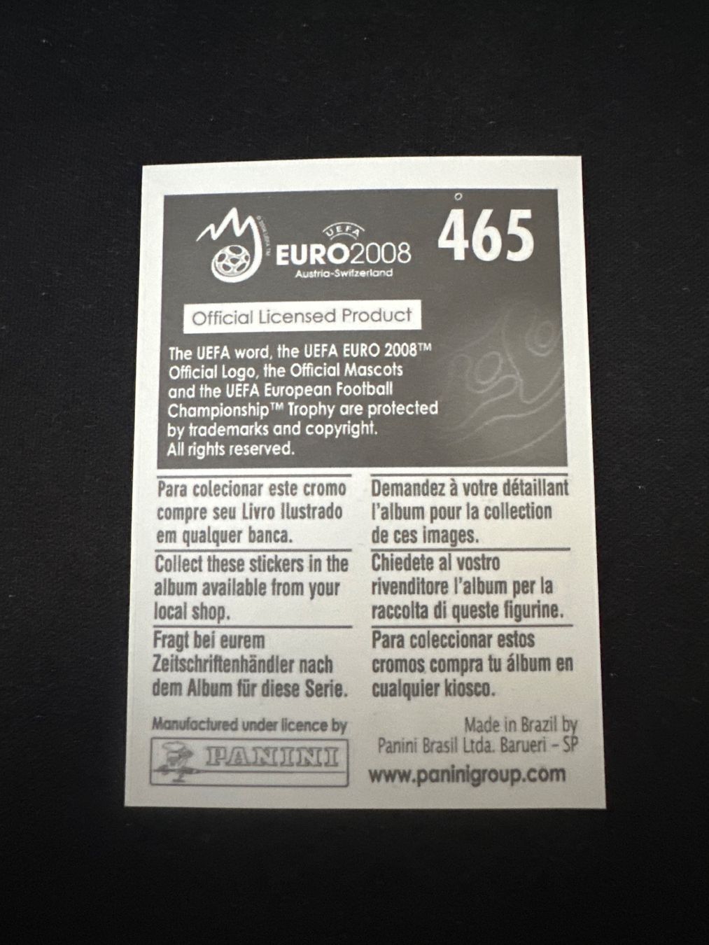 Panini Carte collezionabili: Panini UEFA EM 2008 Sticker - Nr. 465 – Usato da Sulz AG venduto da DealWerk 1