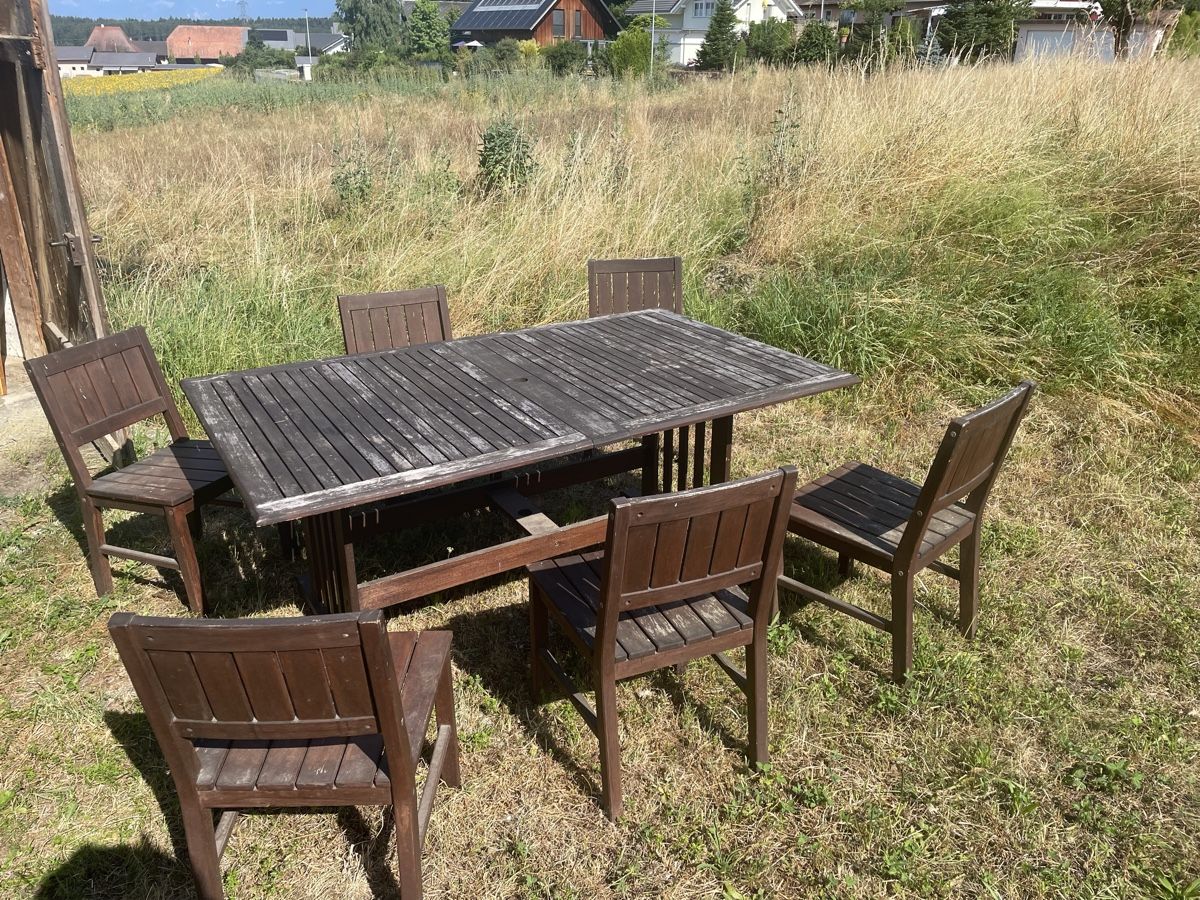 Tischset: Grosse Gartentisch , Tisch und 6 Stühle, Holz – Gebraucht aus Heimenhausen von Bufnof 3