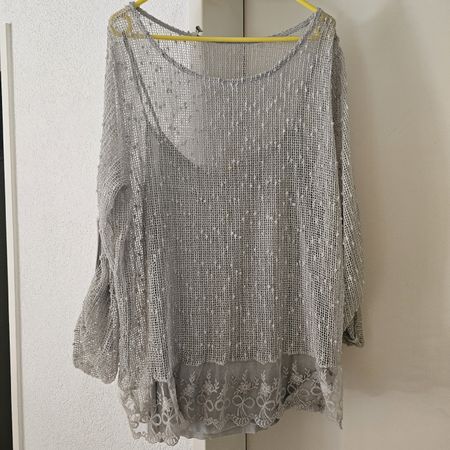 Damen Pullover mit Top grau Spitze  gr 46