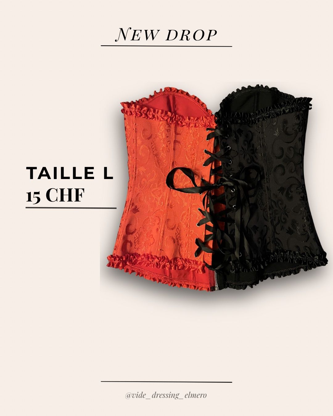Top: Corset rouge et noir, taille L – Nuovo (secondo la descrizione) da Massonnens venduto da Rebelle88 1