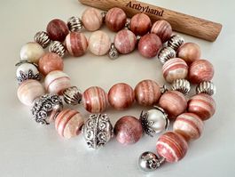 Vintage Rhodochrosit Collier Kugeln 15 mm mit Silber 140g