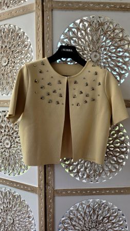 Strickjacke Damen beige Grösse M mit Strassen