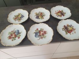 6 Dessertteller / Kuchenteller mit Goldrand und Frucht 58