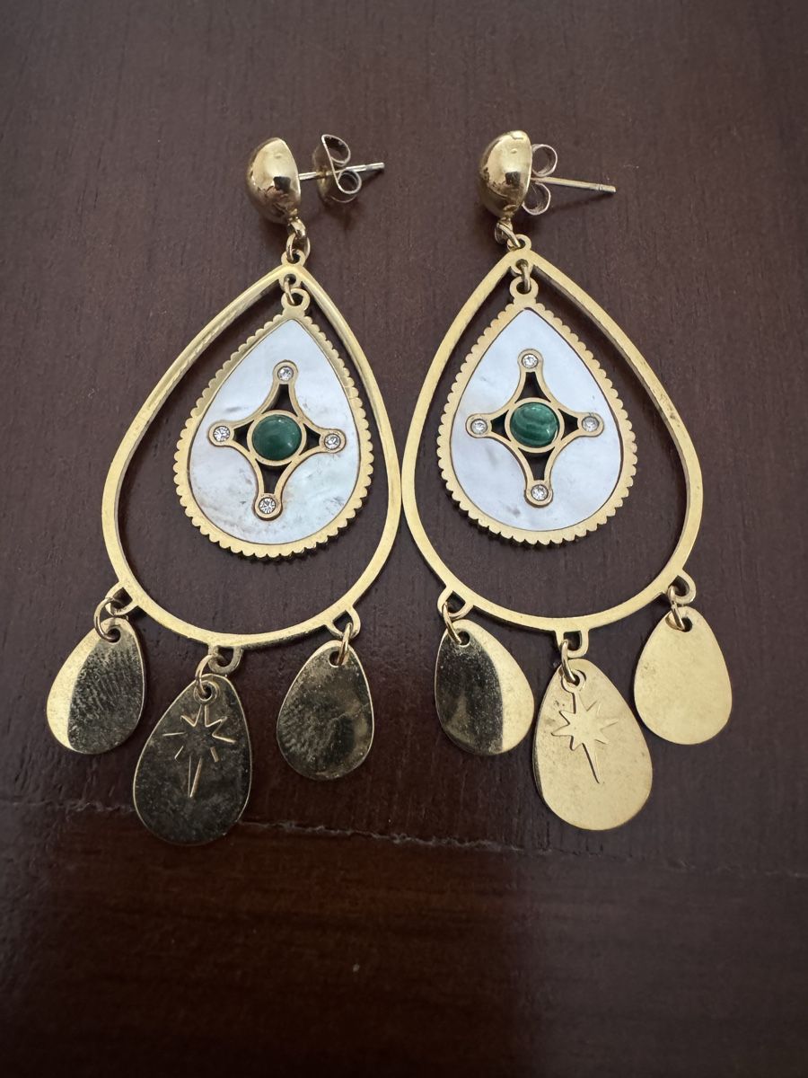 Orecchini pendenti & Orecchini a lobo: Boucles d'oreilles pendantes dorées et vertes – Nuovo (secondo la descrizione) da Sion venduto da car_pxm2 1