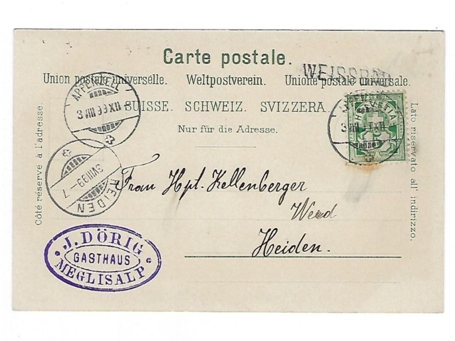 Ansichtskarten: CH, Ansichtskarte Meglis Alp, Appenzell 3.8.1899 – Gebraucht aus Hinteregg von McCharly01 1