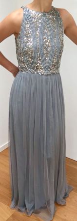 Abendkleid mit Pailletten grau lang