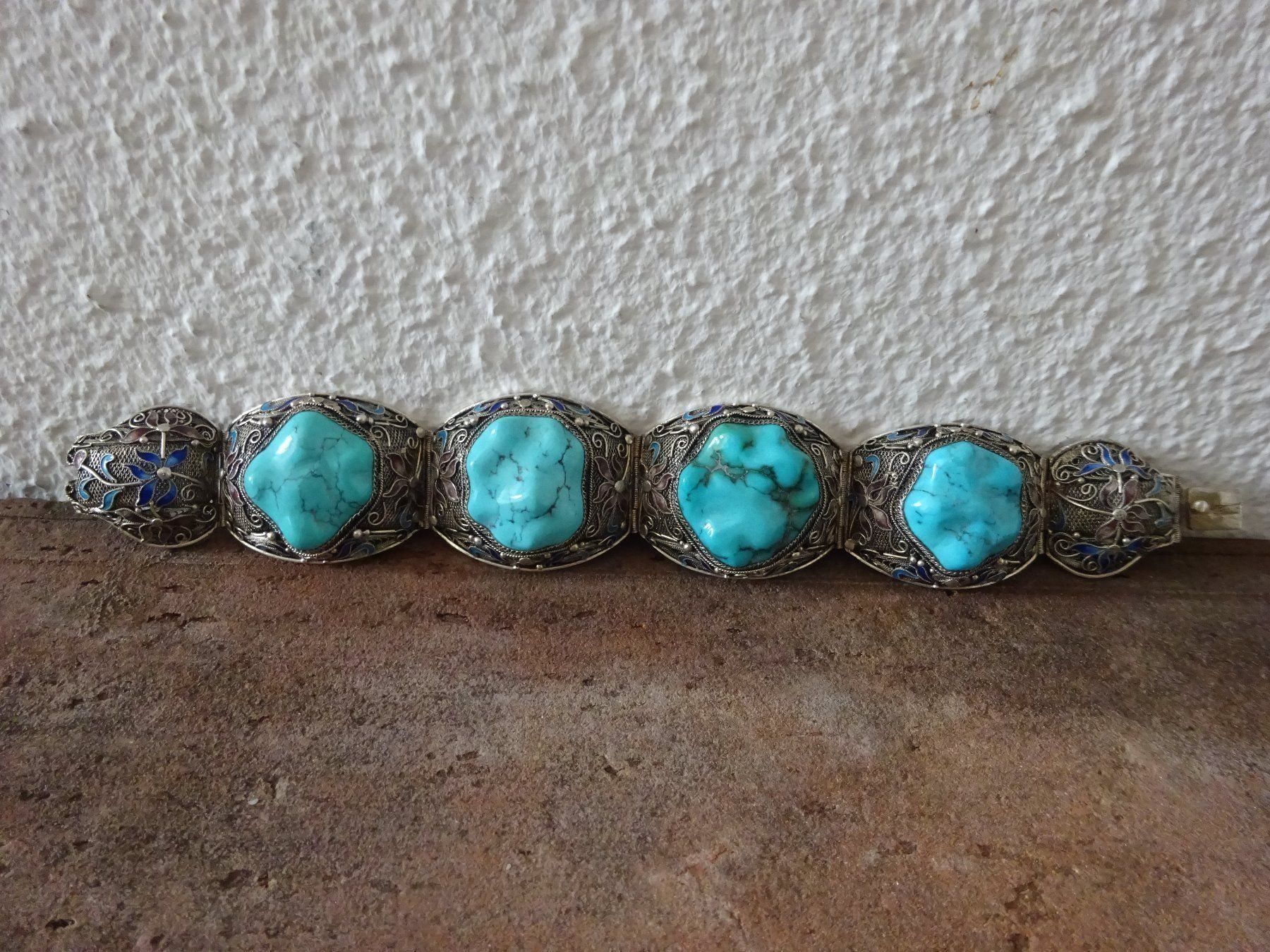 Bracciali & Braccialetti: Armband Türkis China Cloisonné / Silber – Usato da Esslingen venduto da FetteSchnecke