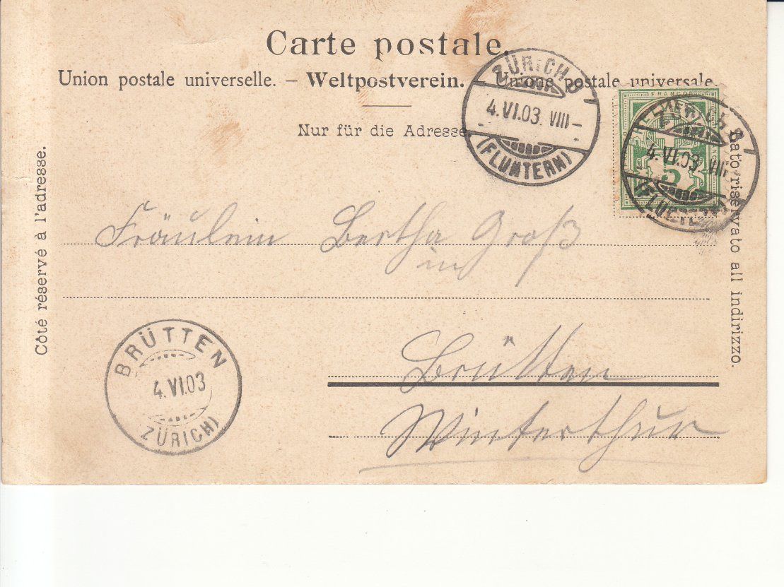 Cartoline postali: Zürich 1903 – Usato da Bürglen TG venduto da StampGraf 1