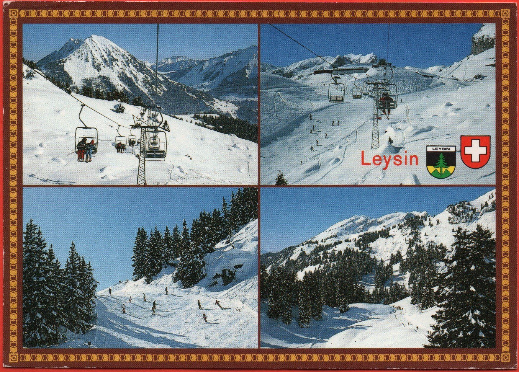 Cartoline postali: LEYSIN Sesselbahn, Skifahrer – Usato da Jona venduto da philajona