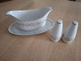 Sauciere mit fest verbundenen Unterteller + Salz/Pfeffer str