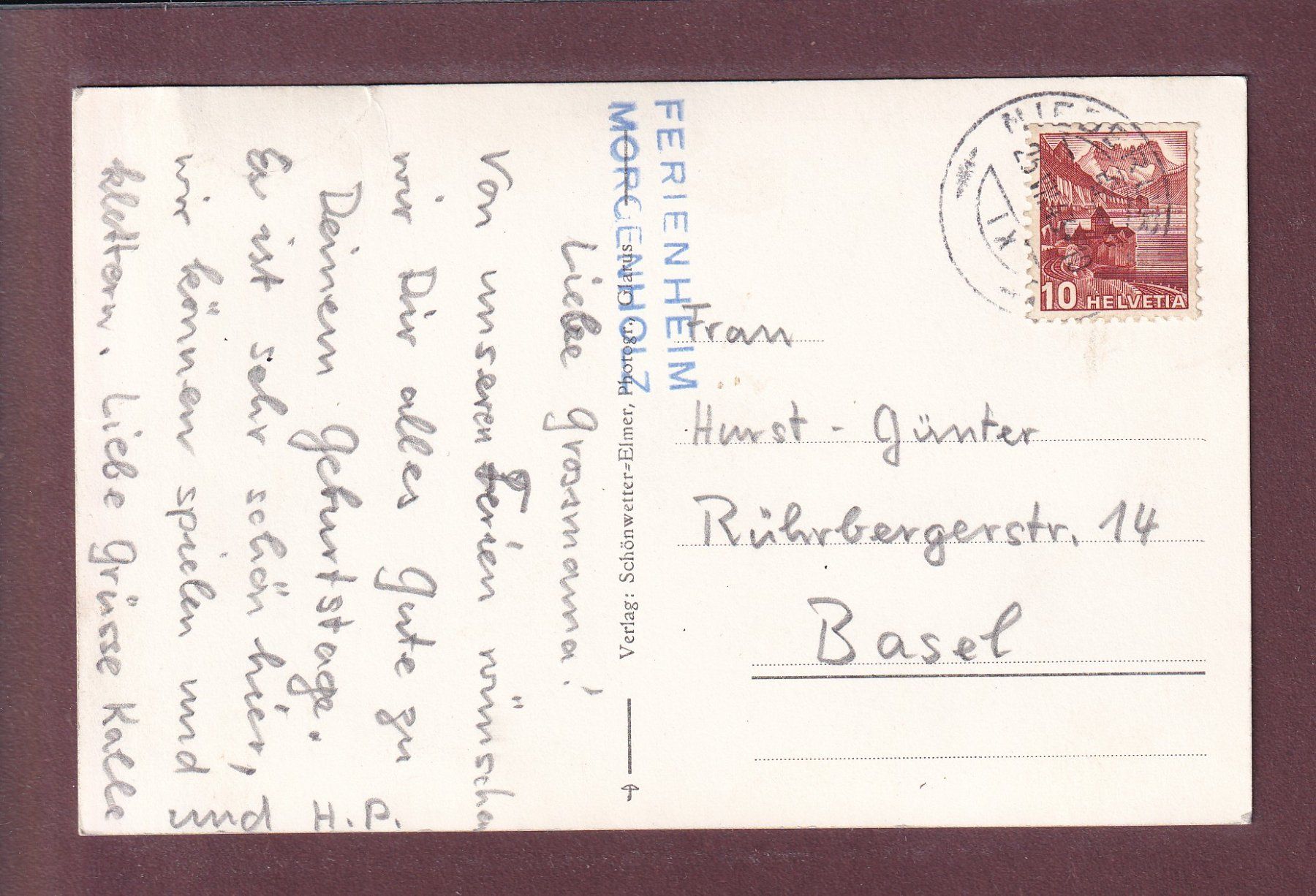 Cartoline postali: Niederurnen - Ferienheim MORGENHOLZ - 1943 // Eckbug // – Usato da Pully venduto da nicecards 1