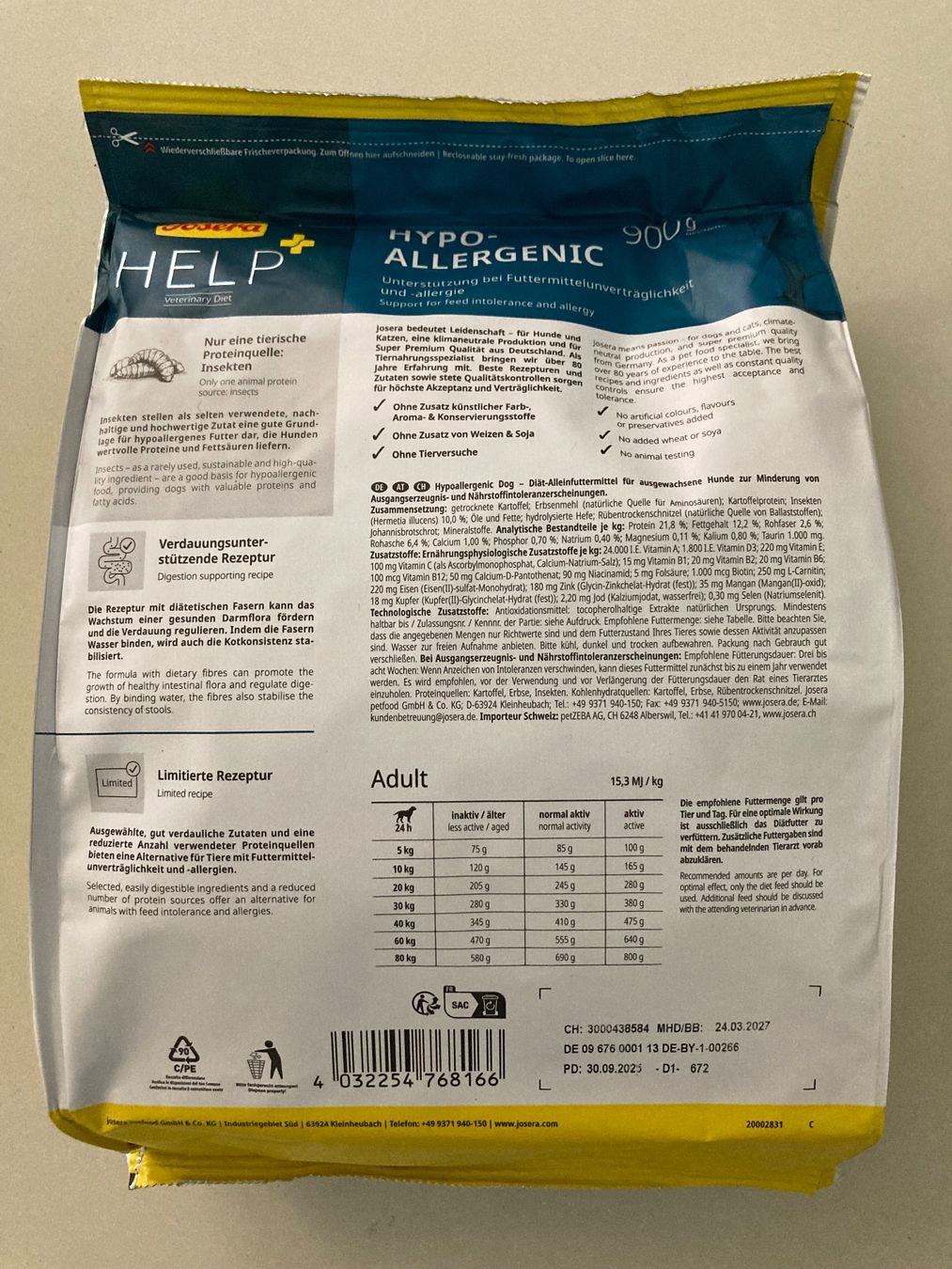 Mangimi: Josera Hypoallergenic Hundefutter mit Insekten – Nuovo e nell'imballaggio originale da Bachenbülach venduto da Chatzefueter 1